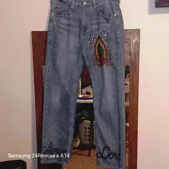 Men's Signature Levi Strauss 32/34 L Jesus Lord Branding Virgin Mary Rosary - Picture 11 of 16